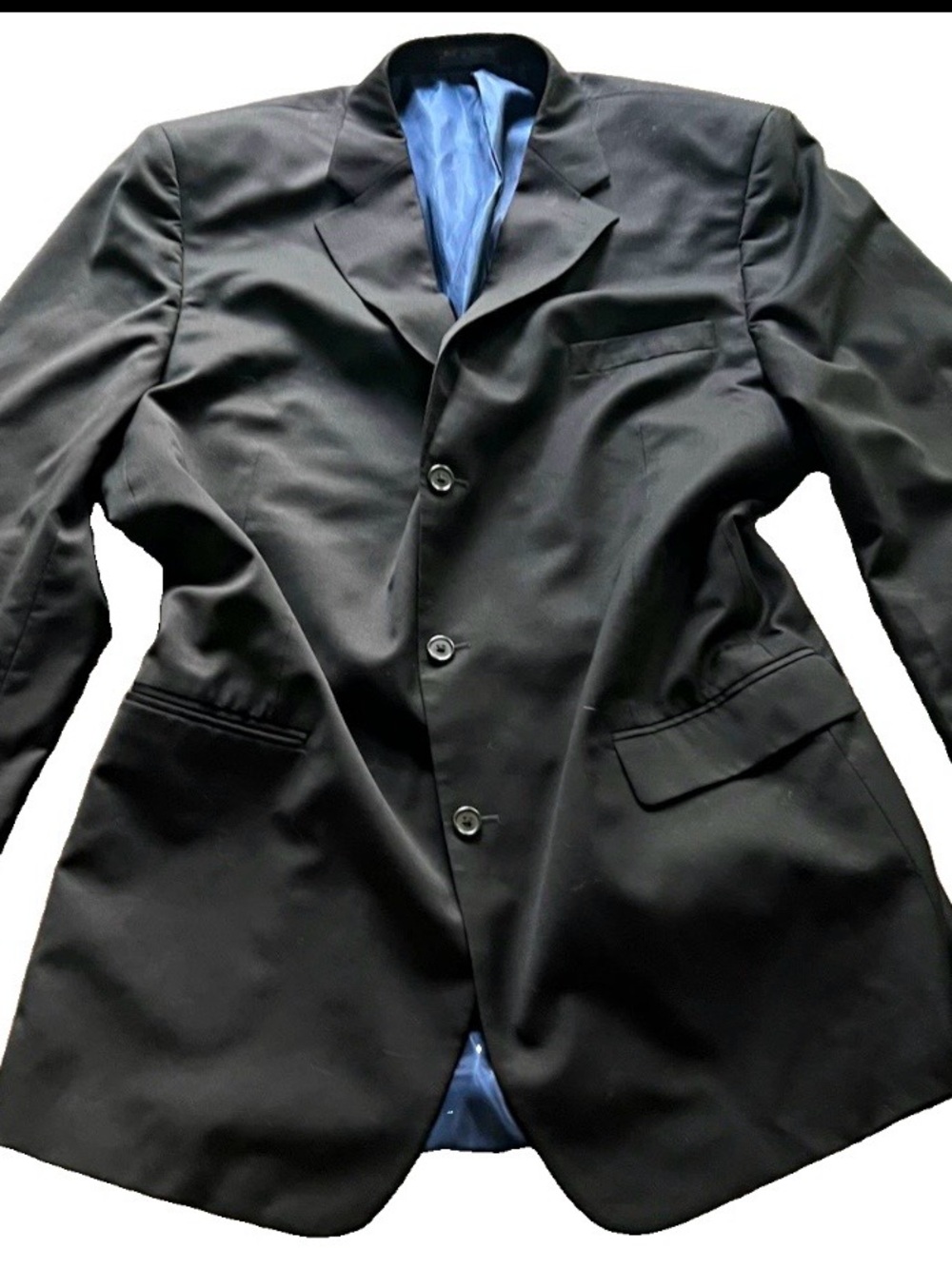Paul Fredrick Black Three-Button Blazer with Blue Lining 48XL Suit Jacket